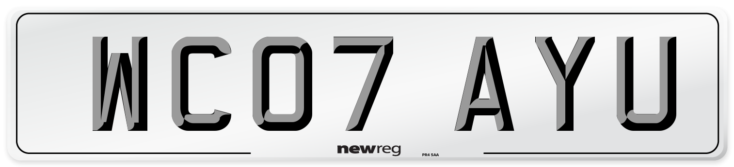 WC07 AYU Number Plate from New Reg